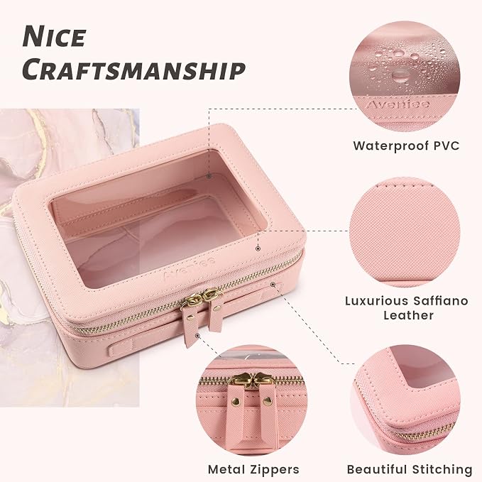 Aveniee Clear Makeup Bag Organizer,Large Travel Toiletry Bag for Women, Waterproof Cosmetic Pouch with Zippers,Car Organizers and Storage Case for Accessories,Pink - Image 2