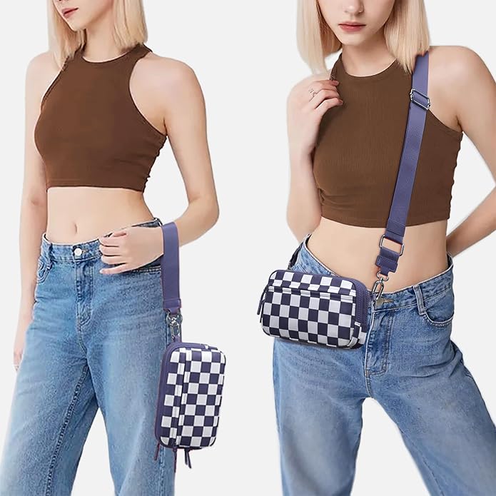 FODOKO Wristlet wallets for Women RFID crossbody bags with 4 Zippers | Checkered quilted nylon with credit card slots, cell phone organizer, and coin purse for travel and everyday carry - Image 2