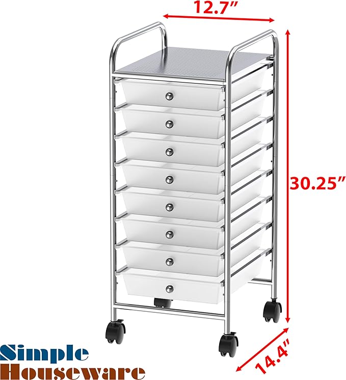 Simple Houseware 8 Drawers Rolling Utility Cart Art Craft Storage, Chrome | 1-Column, 30.25" Height, Lockable Wheels, for School, Office, Art Craft, and Paper Storage - Image 3
