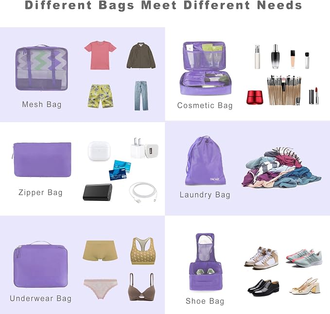 BAGAIL 8 Set Packing Cubes Luggage Packing Organizers for Travel Accessories-Light Purple - Image 5
