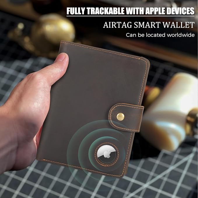 Polare Luxury RFID Blocking Leather Passport Holder Travel Wallet For Men and Women (Dark Brown with AirTag Slot(Snap Version)) - Image 4