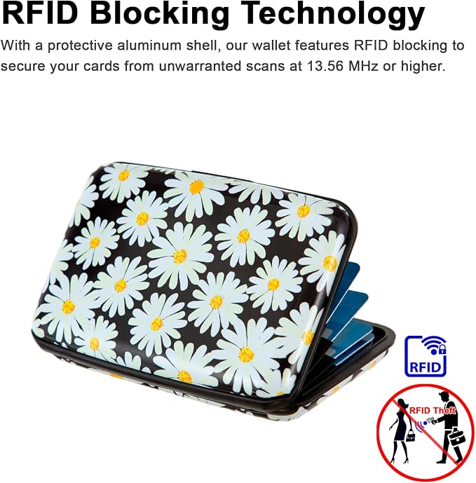 Credit Card Holder, Metal Card Wallet RFID Blocking Mini Slim Aluminum Business Hard Card Case for Women Men (Daisy) - Image 3