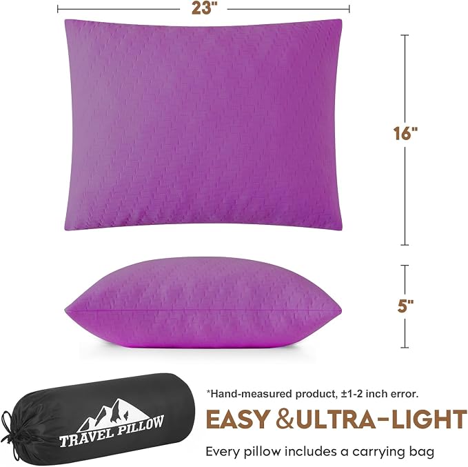 Small Shredded Memory Foam Pillow, Camping Pillow Travel Pillow - Compressible Medium Firm, Breathable Cover, Ideal Backpacking Hiking, Airplane and Car (Purple, L) - Image 2