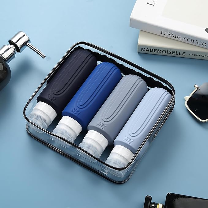 Mrsdry Travel Bottles for Toiletries, Large 6oz Oversize Containers, BPA Free Leak Proof Tubs Refillable Liquid Traveler Accessories with Toiletry Bag for Cometic Shampoo and Lotion Soap (4 Pack) - Image 7