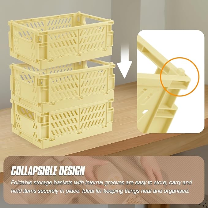 4 Pcs Collapsible Storage Crates, 10x5.9x4 inches Space-Saving Folding Containers, Stackable Plastic Boxes for Home Kitchen Office Bedroom Bathroom, Beige - Image 5