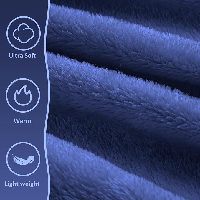 Travel Blanket, Airplane Blanket, Ultra-Soft, Warm & Lightweight, 65x40 in, Outdoor Blanket Essentials for Women, Men & Kids, Included Eye Mask, Luggage Sleeve & Backpack Clip Navy Blue - Image 3