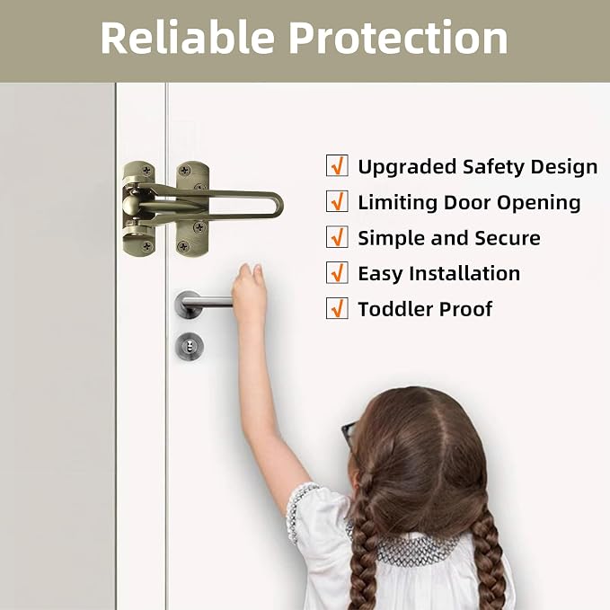 Alise Swing Bar Door Lock,Door Lock for Front Door and Inside Doors,Bronze | Security Door Guard Latch for Kids Safety Home Security,Hotel Latch Lock Front Door Child Lock - Image 4