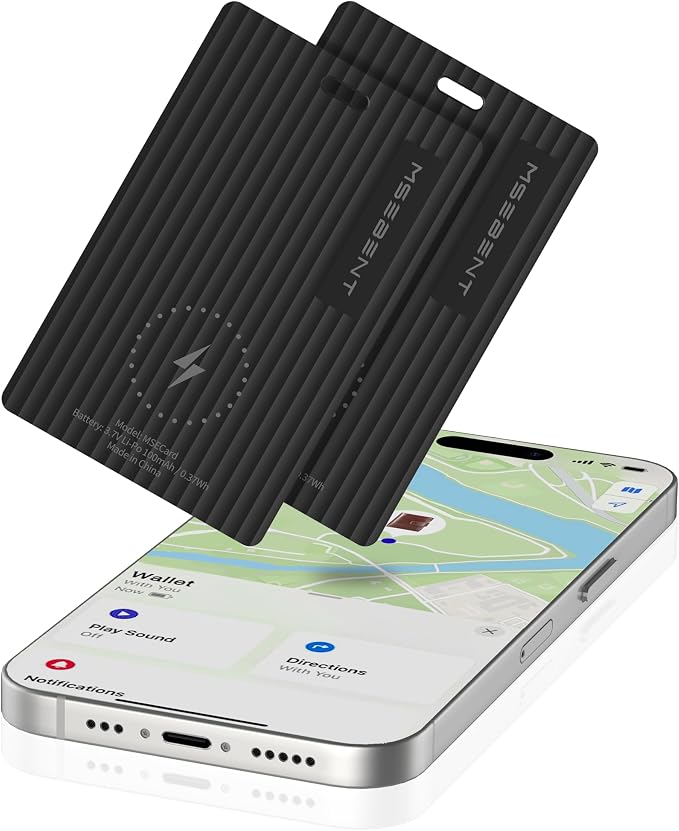 Slim Wallet Tracker Card 2 Pack, [Apple MFi Certified], Wireless Charging Bluetooth Finder, Credit Card Size Locator, IP67 Waterproof, Works with Apple Find My for Wallet, Keys, Bags, iOS Only by Unknown