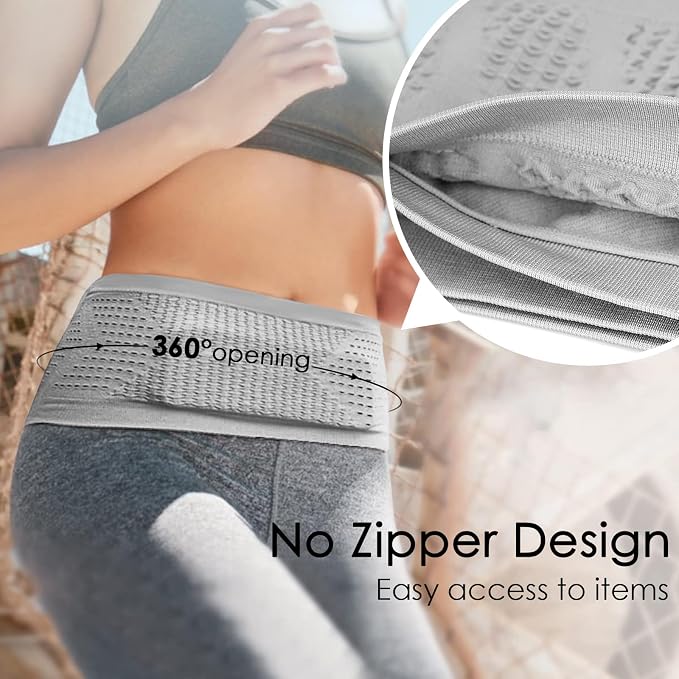 Slim Running Belt, No-Bounce Hidden Waist Pack with 360° Opening for Soft Flask, Cellphones, Keys or Gels, Grey, Small - Image 3