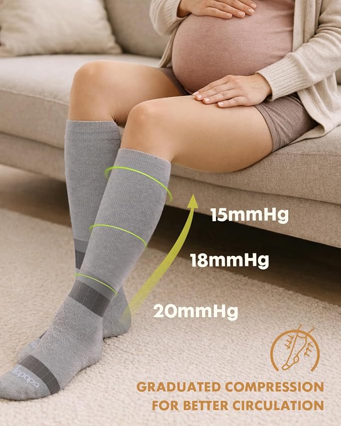 Thick Soft Cotton Compression Socks | 2 Pairs 15-20mmHg Cushioned Soft Breathable Comfortable Knee High Compression Socks for Women Men, Pregnancy Travel Nurse - Image 5