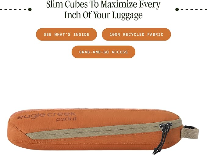 Eagle Creek Pack-It Reveal Slim Cube M/M/M Set - Minimalist Compact Travel Organizer for Hair Styling Tools, Belts & Small Items - Travel Accessories - Mandarin - Image 2