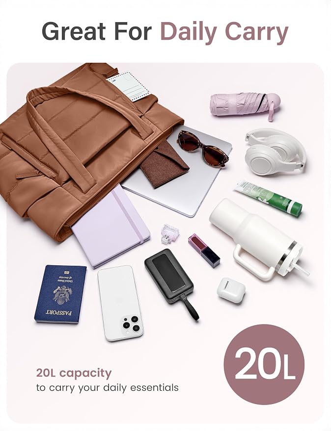 Uselike Tote Bag for Women with Zipper, Quilted Puffer Tote Bag with Compartments, Lightweight Puffy Work Bags for Women - Image 3