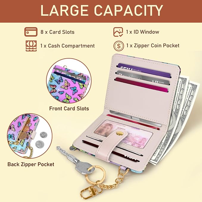 Jogjam Butterfly Rfid Women Wallet, Small Slim Thin Credit Card Holder | PU Leather Bifold Cash Zipper Coin Pocket ID Window, for Female Ladies Teen Girls Girly Gifts - Image 4