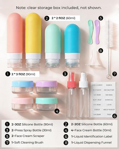 17 Pack Travel Bottles for Toiletries, TSA Approved Leak Proof Silicone Travel Containers for Toiletries with Label-Dopamine Color - Image 2