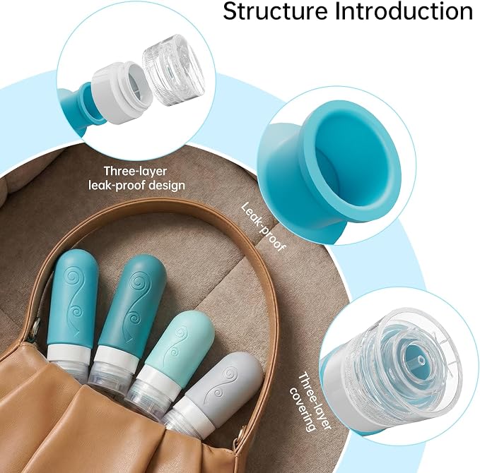 vodvob 16 Pack Travel Bottles Set for Toiletries, TSA Approved Travel Containers Leak Proof Silicone Squeezable Travel Accessories 2oz 3oz for Shampoo Conditioner Lotion Body Wash (BPA Free) (blue) - Image 6