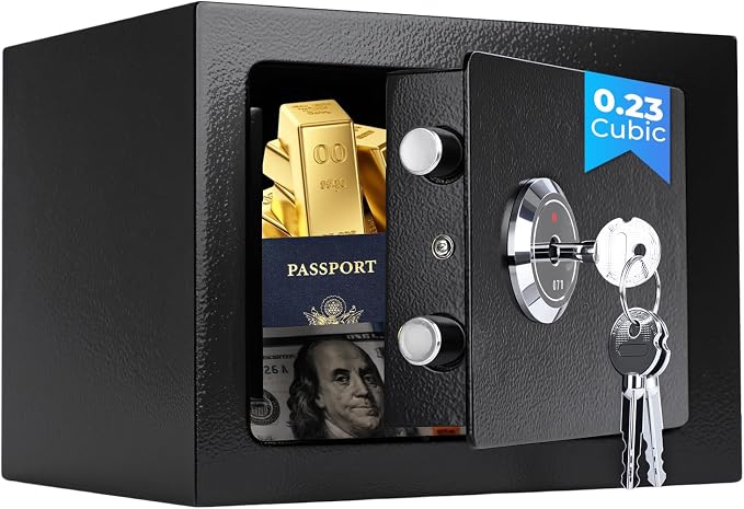 Small Safe Box for Home, Wall Safes 0.23 Cubic Feet, Heavy Duty Steel Safety Lock Box with 3 Keys for Money, Documents, Passort, Jewelry 9.06"x 6.69"x 6.69" by Crinwaki