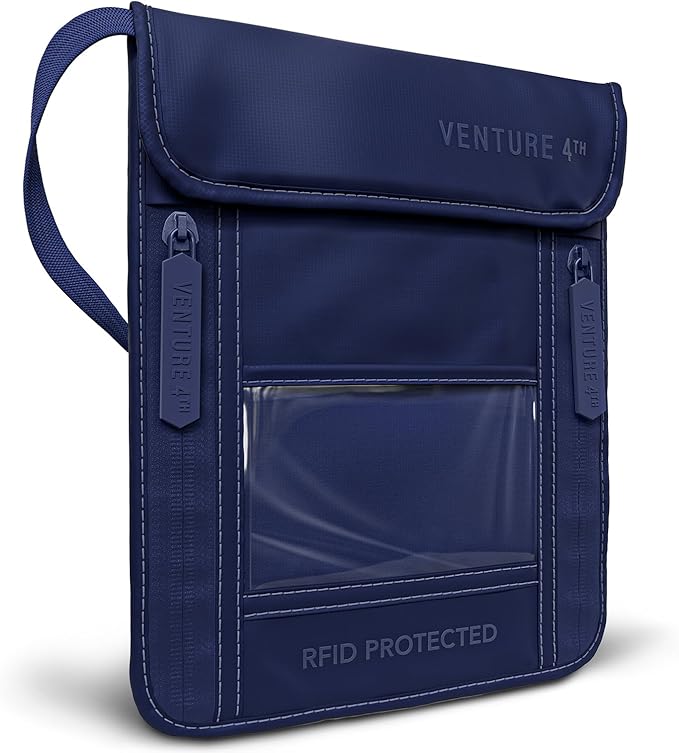 VENTURE 4TH Travel Neck Wallet, RFID Blocking Passport Holder - Sleek Navy by VENTURE4TH