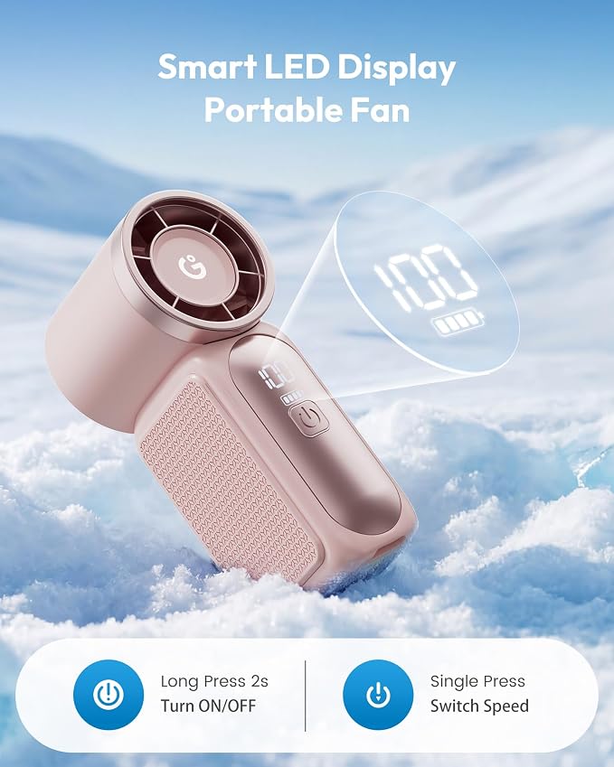 Gaiatop Portable Handheld Mini Fan, 6 Speeds 16900 RPM High Velocity Personal Fan with LED Display, USB Rechargeable, Mini Fan with Lanyard for Makeup, Travel, Outdoor Fan for Women Girl Gift, Pink - Image 5