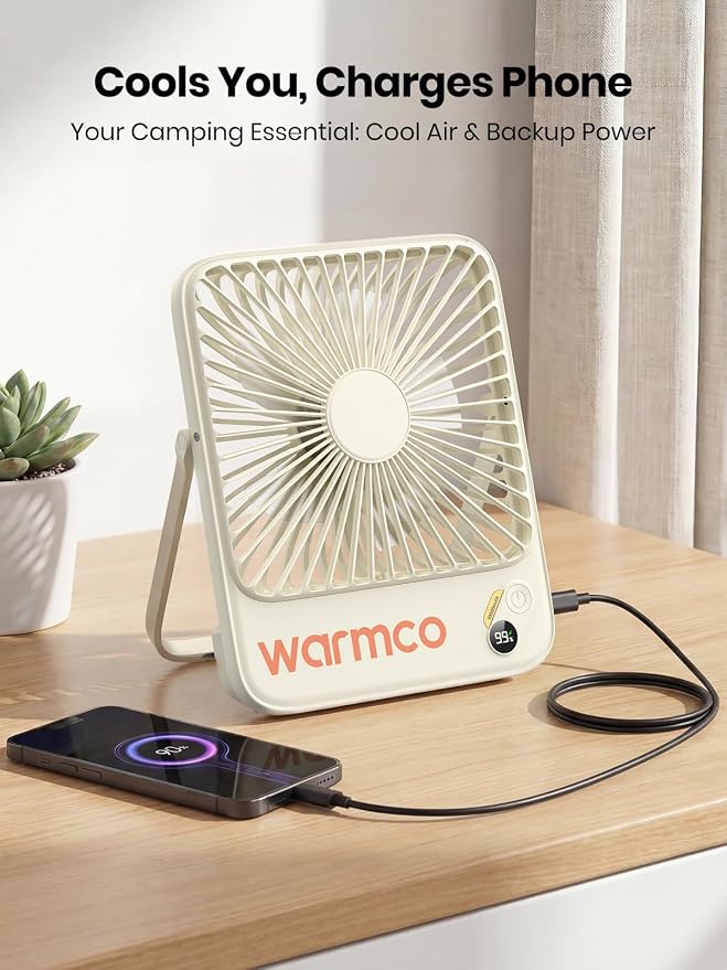 Warmco D3 Portable Travel Fan 10000mAh, Ultra-Slim, 24H Runtime | Quiet 7-Inch Rechargeable Desk Fan, Digital Display For Sleeping, Office, Bedroom & Cruise - Image 5