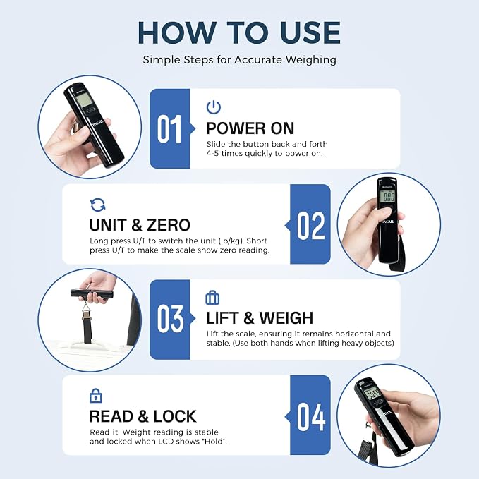 BAGAIL Digital Luggage Scale, 110lbs Hanging Baggage Scale with Backlit LCD Display, Portable Suitcase Weighing Scale, Travel Luggage Weight Scale with Hook, Strong Straps for Travelers - Image 4