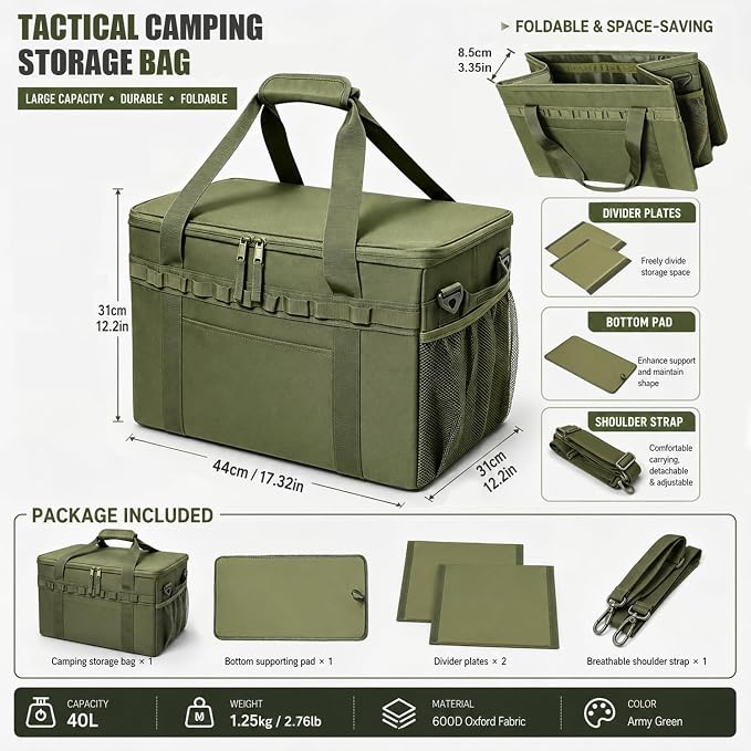 40L Waterproof 600D Camping Storage Bag Modular Organizer Outdoor Gear Kitchen Carry Case | 40L Large Capacity with Removable Dividers – Custom layout for camping cookware, tools & daily outdoor supplies - Image 2