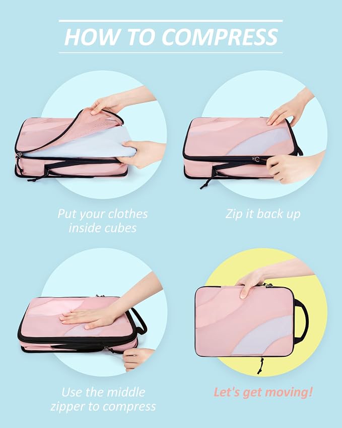 BAGSMART Compression Packing Cubes for Travel | Lightweight suitcase organizers bag set, space-saving double zipper expansion for carry-on luggage & travel organization - Image 4