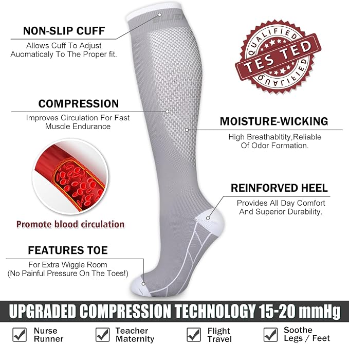 6 Pack Copper Compression Socks for Women and Men Circulation-Best Support for Medical,Running,Nursing,Athletic - Image 5