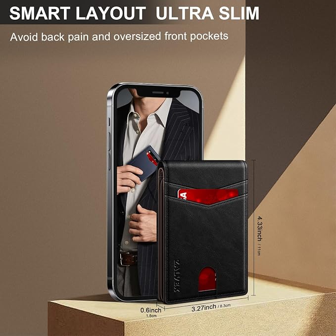 ZALVEX Wallet for Men Slim RFID Blocking Leather Credit Card Holder Wallet | 14 Cards Bifold Minimalist Thin Wallet with 2 ID Windows & Cash Slot Front Pockt Carteras Para Hombres Birthday Gifts for Men - Image 4