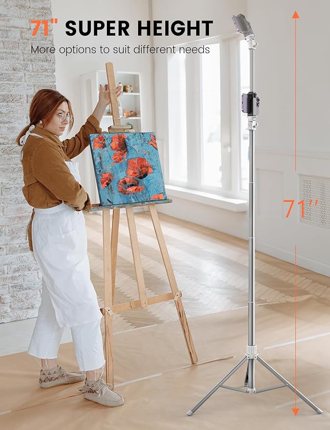 71'' Phone Tripod Stand, Extendable Reinforced Aluminum Phone Stand with Wireless Remote, Stable Cellphone Tripod Compatible with iPhone 14/13/12 Galaxy S23/S22 Huawei (White) - Image 2