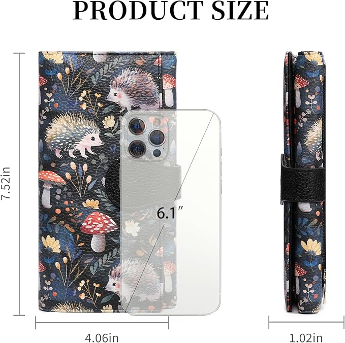 GOIACII Women's Wallet RFID Blocking Large Capacity Card Holder Ladies Phone Clutch Travel Long Purse Hedgehog Print - Image 3
