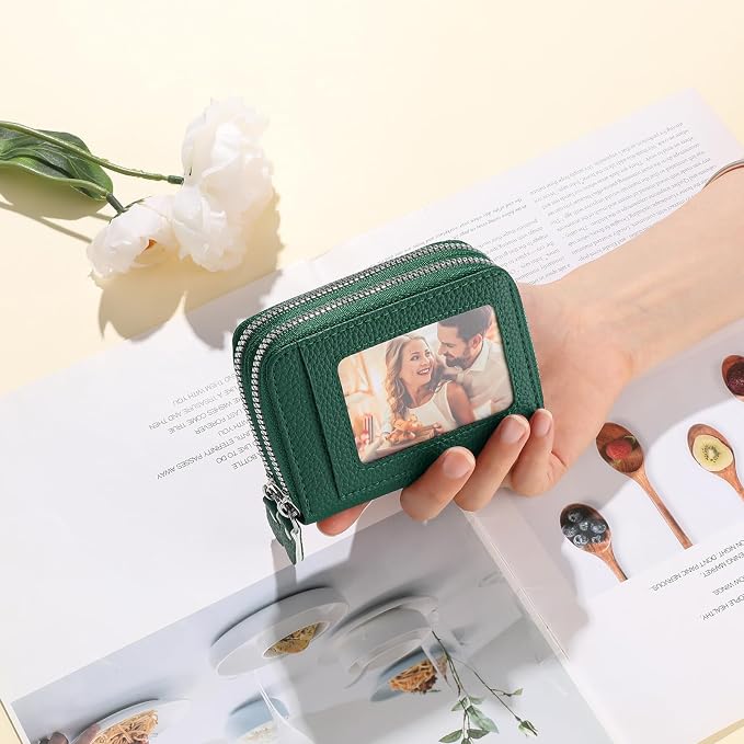 RNIEGA Credit Card Holder Wallet RFID Blocking Leather Small Wallet for Women Double Zipper Wallet with ID Window - Image 6