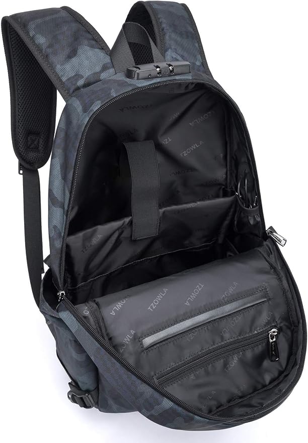 Tzowla Travel Laptop Backpack Water Resistant Anti-Theft Bag with Giant Tumbler Holder Pocket and Lock 17.3 Inch Computer Business Backpacks for Women Men Work College Gift,Casual Daypack(BlueCamo) - Image 3