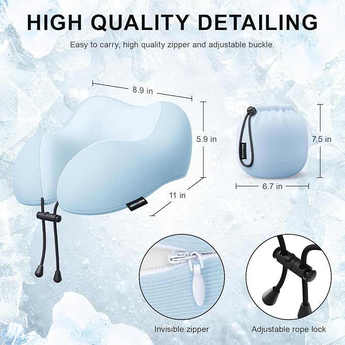 urnexttour Travel Pillow for Airplane Memory Foam Neck Pillow, Soft & Support Travel Pillow for Travelling, Sleeping Rest, Car, Train and Home Use (Blue) - Image 5