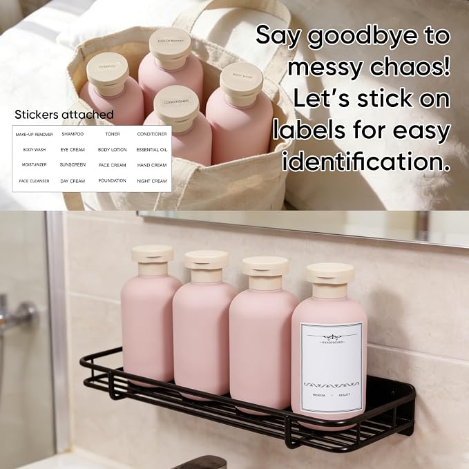 DEMORA 6.6oz Travel Bottles for Toiletries, Larger Plastic Travel Squeeze Bottles Leak Proof Refillable Toiletry Containers with Flip Caps and Labels for Shampoo Conditioner Lotion (Pink, 4 Pcs) - Image 4