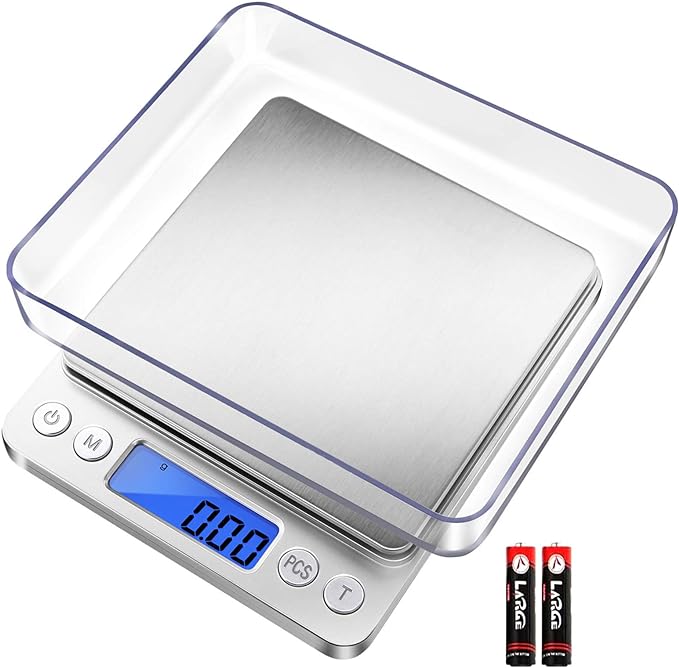Fuzion Digital Gram Scale .01 Gram Accuracy, 500g Small Jewelry Scale | Small Kitchen Food Scale with 2 Trays for Herb, Powder, Coffee, Gold, Coin - Weight Gram and Oz by Fuzion%C2%AE