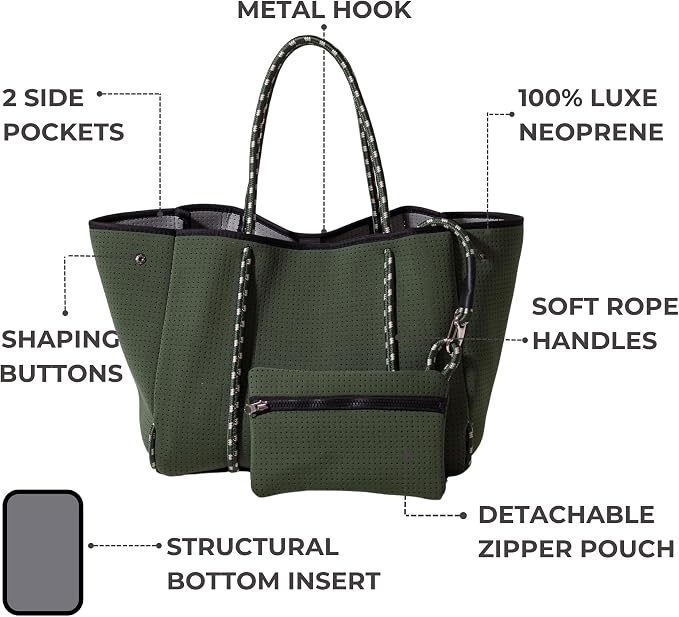 POPUPS Large Neoprene Tote Bag for Women - Everyday Designer Handbag for Travel Work and Beach with Pockets and Zipper Pouch - Image 5