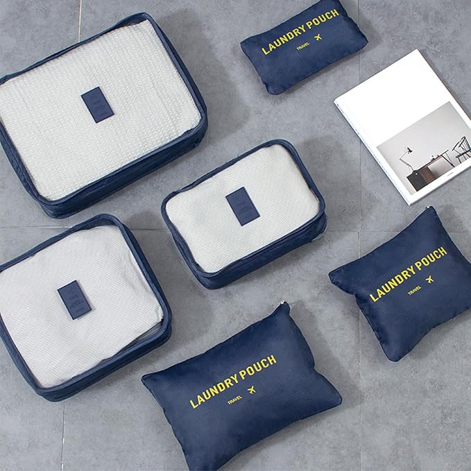 6 Set Packing Cubes for Travel Luggage Packing Bags Reusable Waterproof Suitcase Organizer Bags Set with Shoe Bag and Toiletry Bag (Navy Blue) - Image 8