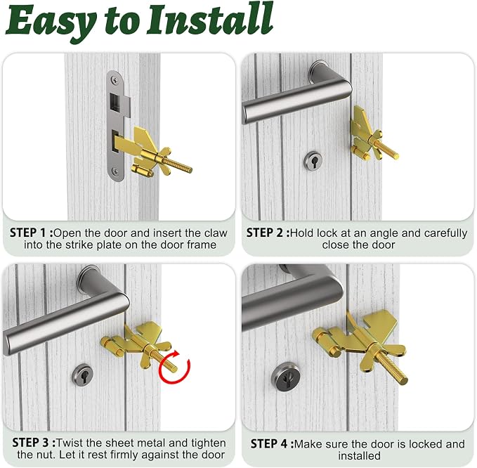 1 PCS Gold Portable Door Lock,Heavy-Duty Portable Door Lock for Home, Travel, Hotels, Apartments - Image 3