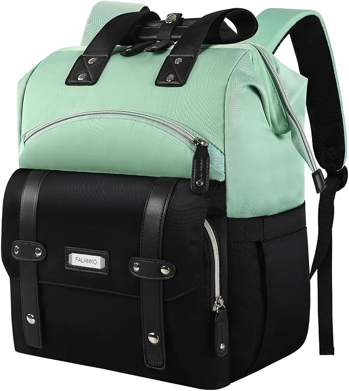 FALANKO Laptop Backpack for Women,College Work Teacher backpack for 15.6 Inch laptop,Travel Anti Theft Laptops Backpack RFID, Shoulder Purse Bags Green Black by FALANKO