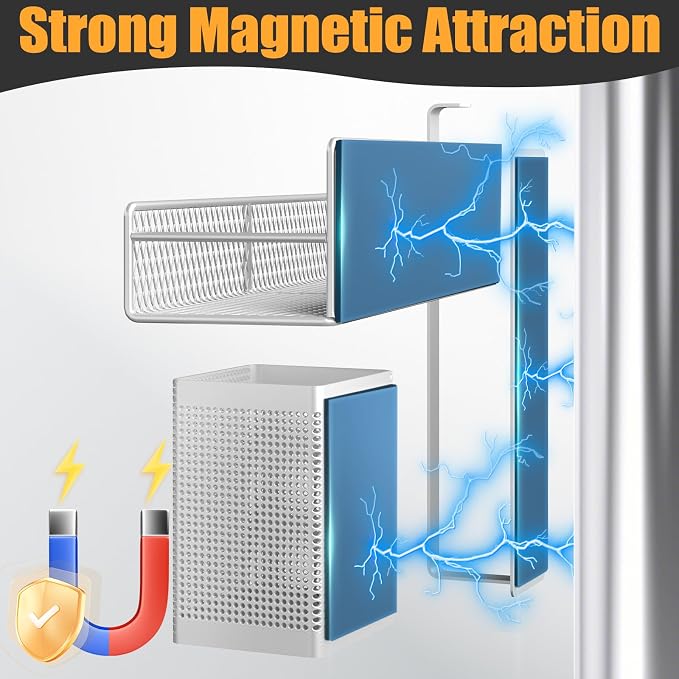 Magnetic Spice Rack for Refrigerator, 6 Pack Metal Magnetic Shelf White, Moveable Spice Organizer, Strong Magnetic Storage Fridge Organizer with Paper Towel Holder, Utensils Holder - Image 3