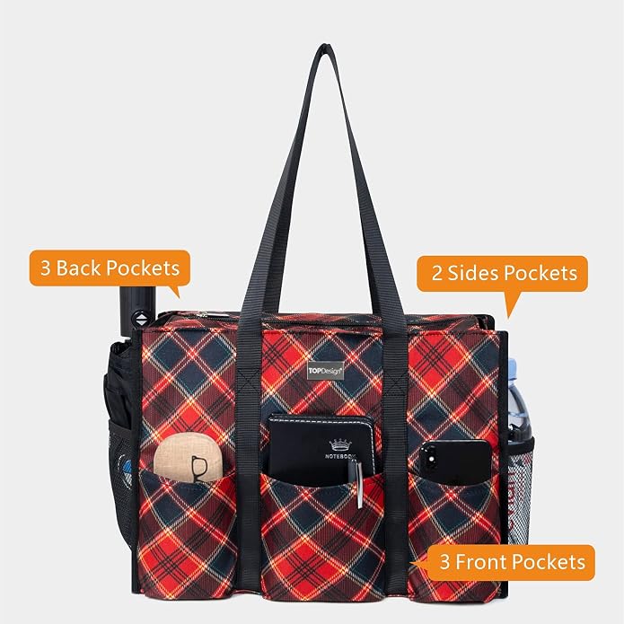 TOPDesign Utility Water Resistant Tote Bag with 13 Pockets, Top Zipper Closure & Thick Bottom Support, for Working Women - Image 3