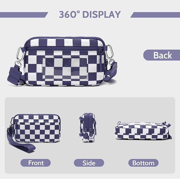 FODOKO Wristlet wallets for Women RFID crossbody bags with 4 Zippers | Checkered quilted nylon with credit card slots, cell phone organizer, and coin purse for travel and everyday carry - Image 6