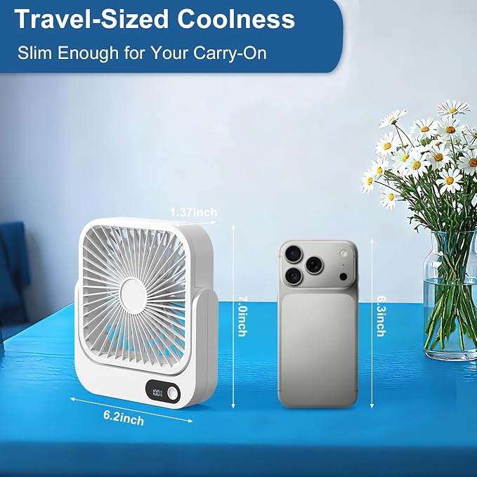 Portable Magnetic Travel Fan, 5000mAh Rechargeable Battery Powered, Mini Personal Travel Fan for Sleeping Attach Magnetically&Desk Use, Essentials for Italy European Travel Plane Hotel - Image 3