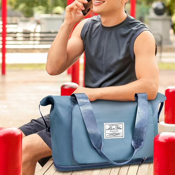 Ranslen Large Capacity Folding Travel Bag,Expansion Travel Duffel Bag with Dry and Wet Separation Portable Travel Duffel Bag - Image 6