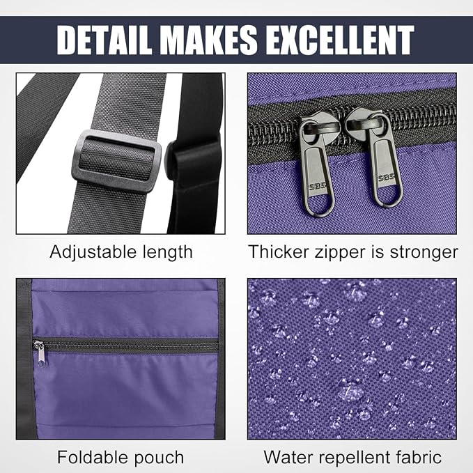 Duffle Bag for Travel Foldable Personal Item Travel Bag, 40L, Purple | Carry On Duffel Bag Women Men Frontier Airlines Personal Item Bag Hospital Weekend Overnight Trips - Image 3