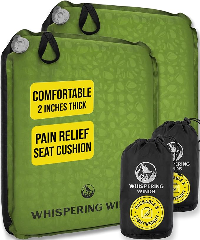 Whispering Winds Inflatable Seat Cushion | Comfortable & Packable Blow-up Foam Pad for Airplane Travel, Stadium Outdoors, Camping, Car & More by WhisperingWinds