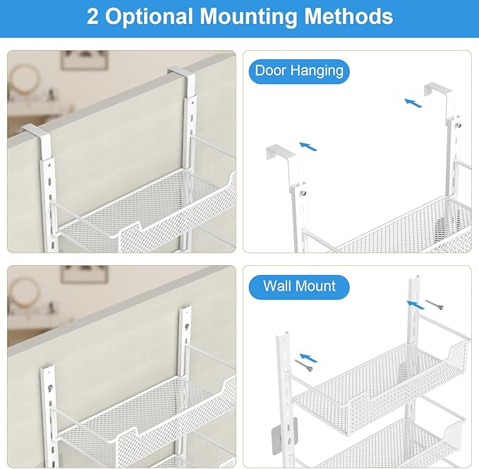 VyGrow 12.3" W Narrow Over the Door Pantry Organizer, 6-Tier Over the Door Organizer with Adjustable Basket, Pantry Door Organization for Pantry Kitchen Storage Room Spice Rack, White - Image 5
