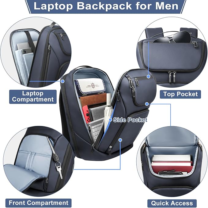 hk Business Smart Backpack for Men Anti-Theft for 17.3 Inch Laptop | with USB Charging Port Water-Resistant Large Durable Compact 30L for Travel College Work - Image 2