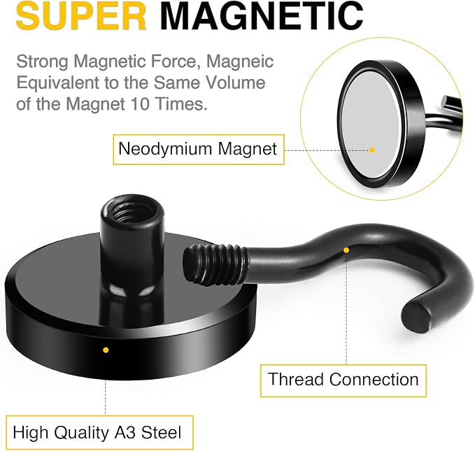 DIYMAG Magnetic Hooks 20pcs 120lbs Cruise Essentials 2026 Magnet Hook Black | Neodymium Heavy Duty Strong Magnets Hanging Ship Cabins Refrigerator Fridge Classroom Beach Vacation Kitchen Grills Home Tool - Image 3