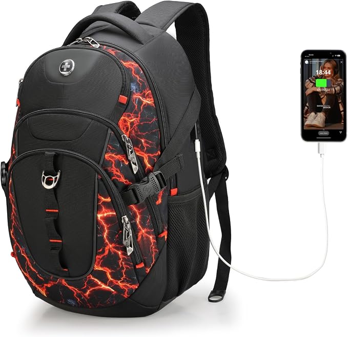 Swissdigital Laptop Backpack with USB Charging Port, Travel Backpack Fits 15.6 inches Computer, 31L Backpack for Men, Flame Red | SD803-97 - Image 8